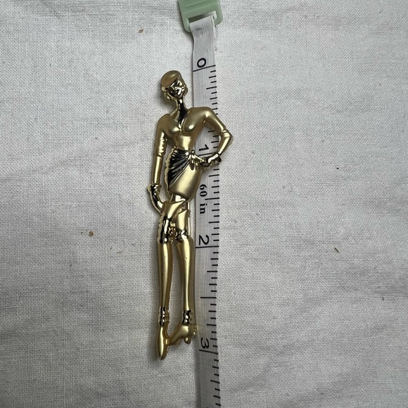 Vintage AJC? Art Deco Classy Lady Gold Tone Brooch Pin. Unsigned - Picture 3 of 8